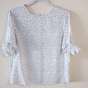 MELLODAY White and Black Polka Dot Blouse